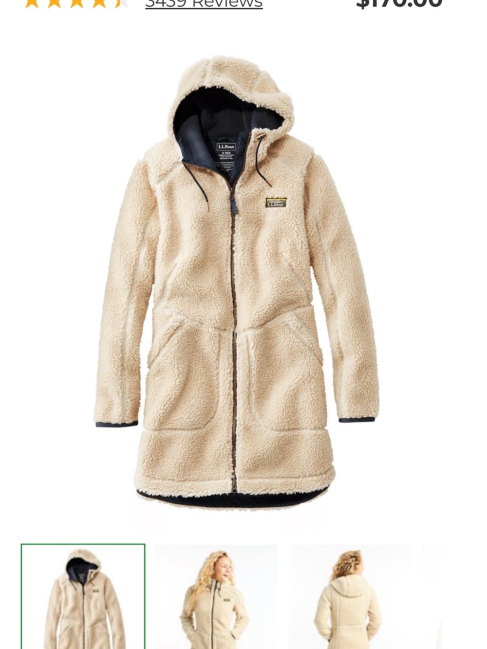 L.L. Bean Women's Cream Sherpa Fleece Hooded Long Coat